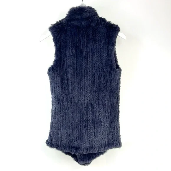 June Navy Rabbit Fur Snap-Front Vest - Picture 3 of 5